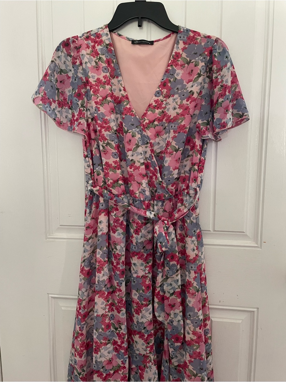 Pretty Garden Pink Floral Faux Wrap Dress